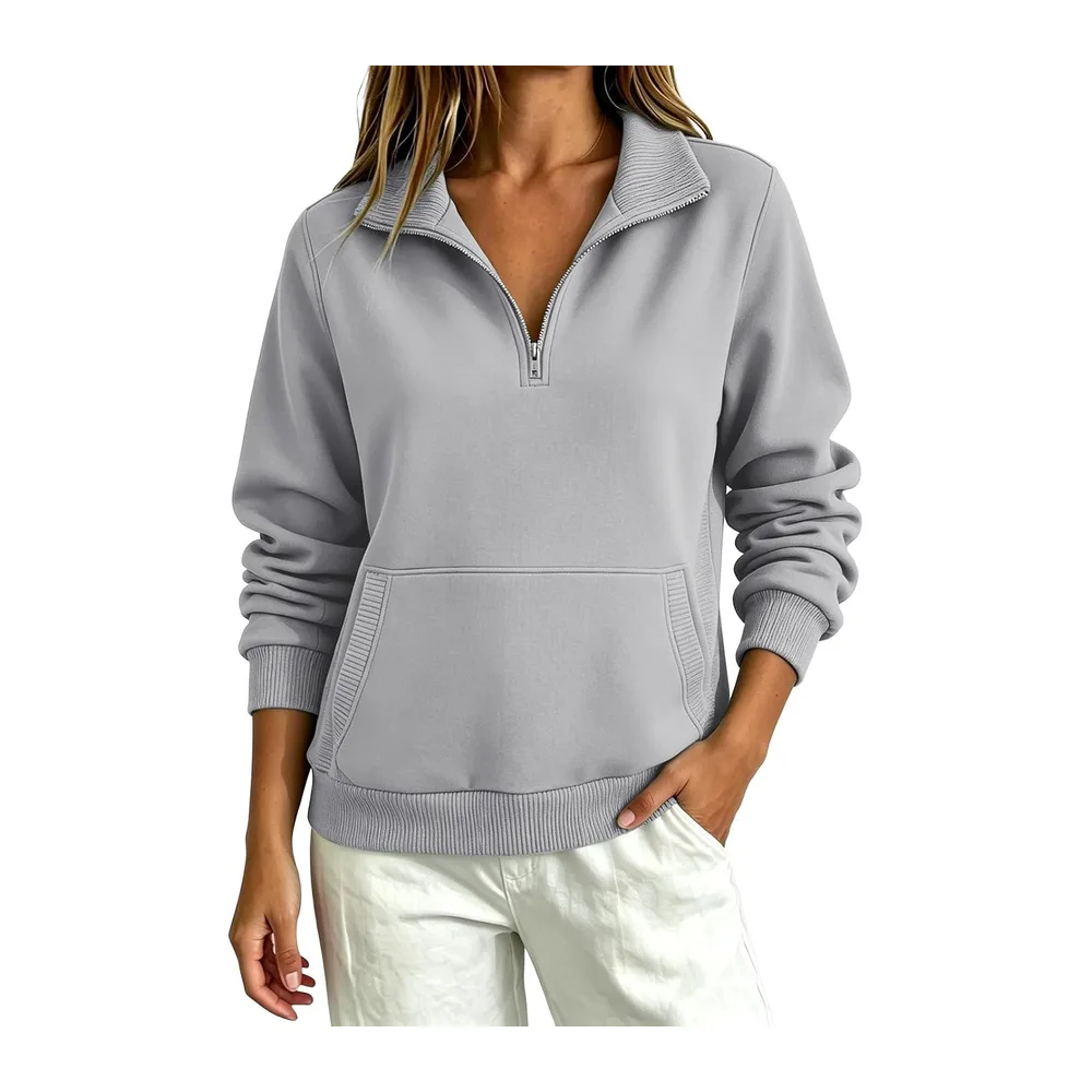 With Zip, Turtleneck, Elegant, Casual — Gris Cendré.
