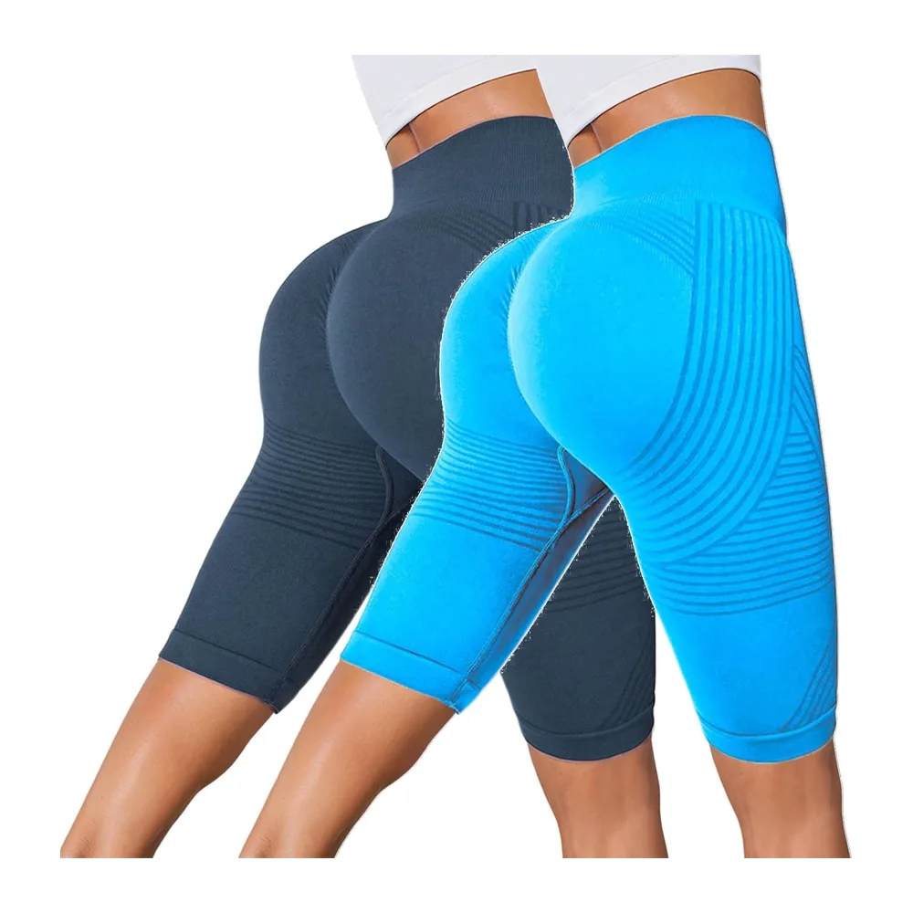 Set of 2 Shorts 3D Anti-Cellulite Sports Leggings Push Up Shaping Leggings — Azul+armada