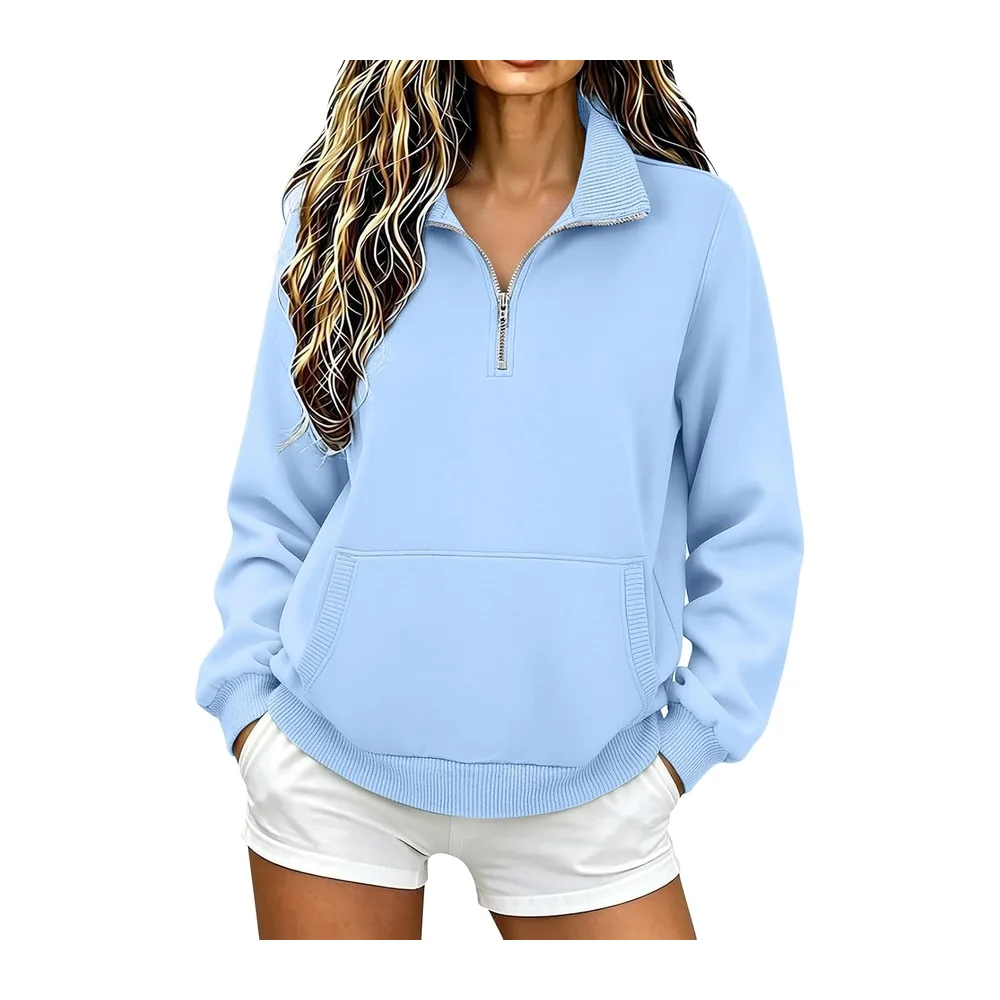 With Zip, Turtleneck, Elegant, Casual — Bleu Ciel