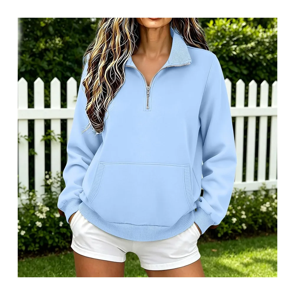 With Zip, Turtleneck, Elegant, Casual — Bleu Ciel