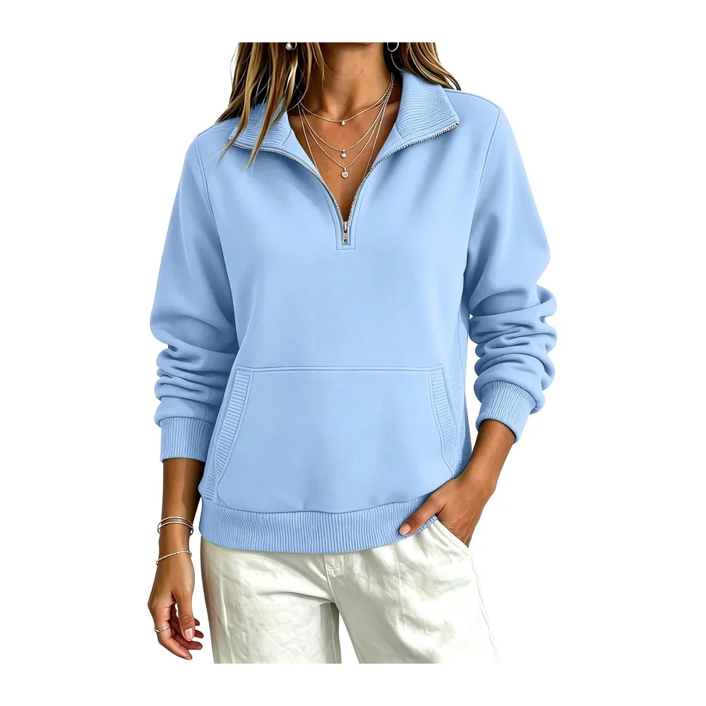 With Zip, Turtleneck, Elegant, Casual — Bleu Ciel