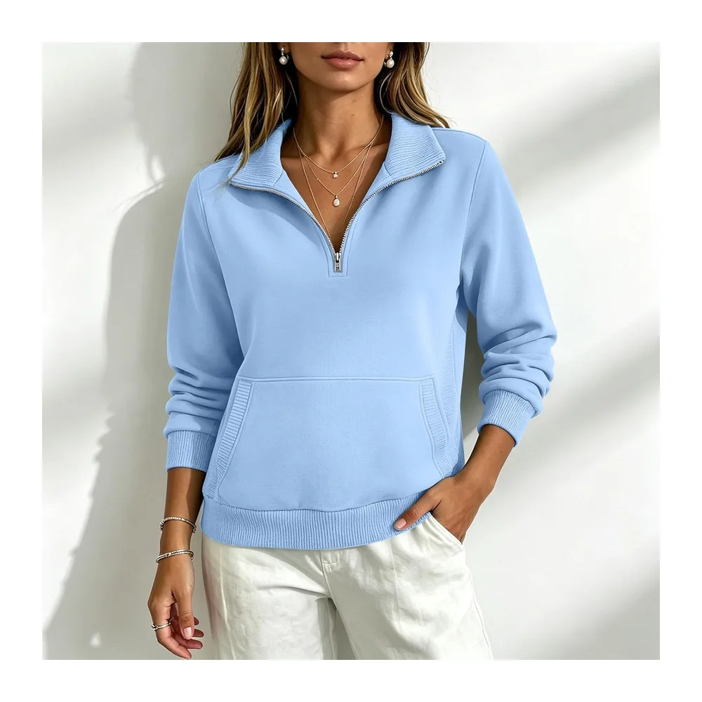 With Zip, Turtleneck, Elegant, Casual — Bleu Ciel