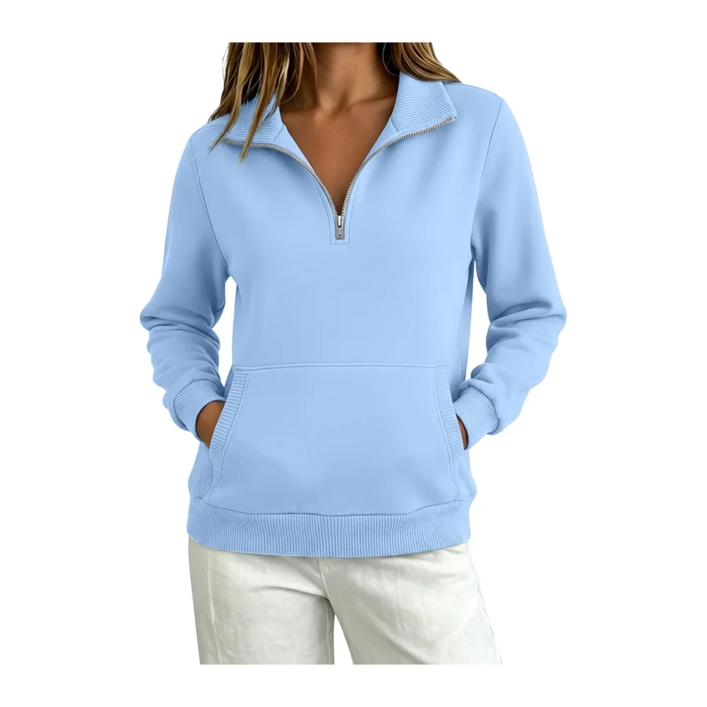 With Zip, Turtleneck, Elegant, Casual — Bleu Ciel