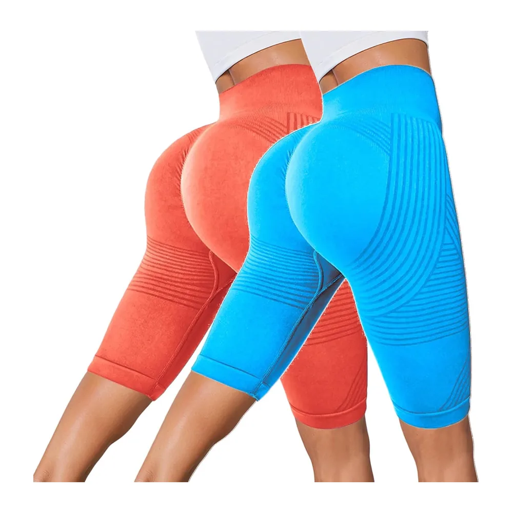 Set of 2 Shorts 3D Anti-Cellulite Sports Leggings Push Up Shaping Leggings — Azul+orange