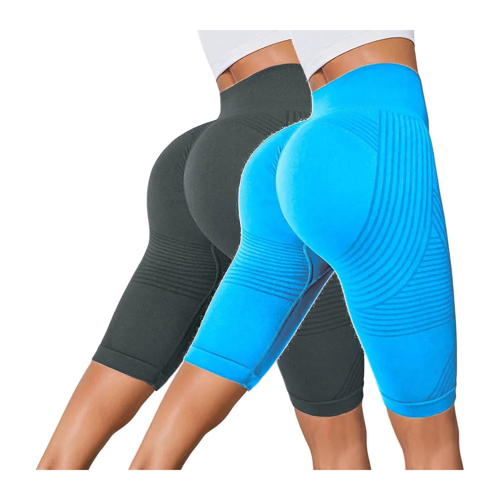 Set of 2 Shorts 3D Anti-Cellulite Sports Leggings Push Up Shaping Leggings — Azul+gris