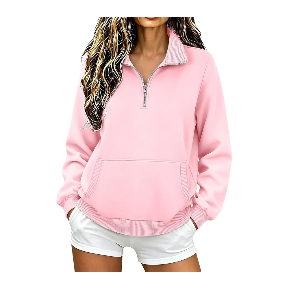 With Zip, Turtleneck, Elegant, Casual — Rose