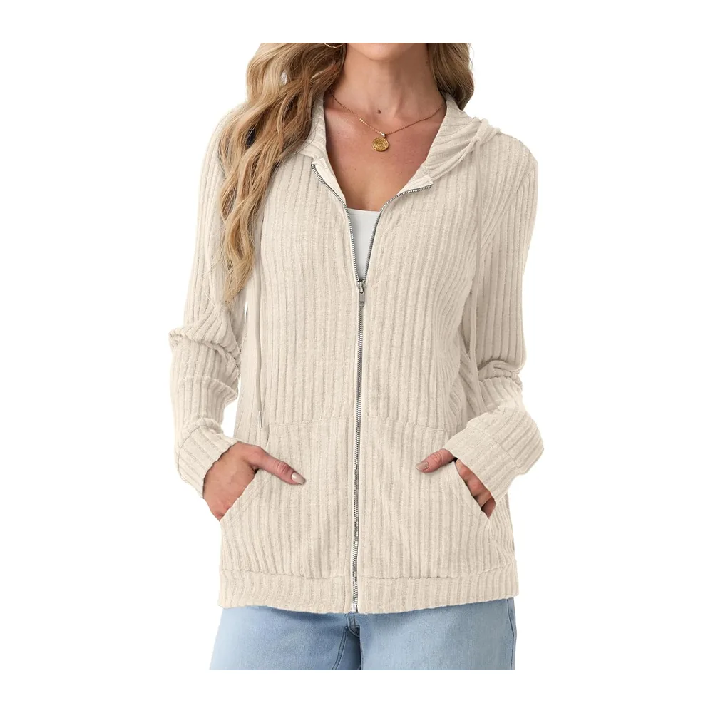 Cardigan à capuche léger zippé — Abricot