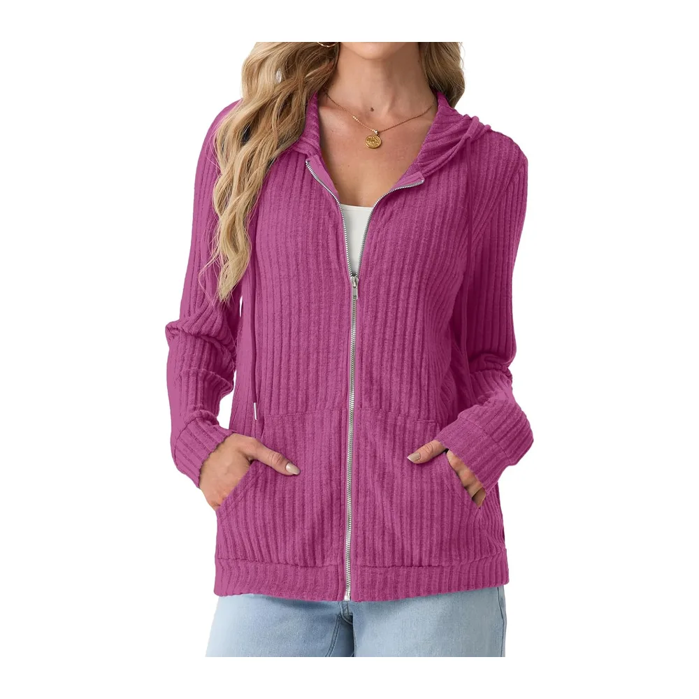 Cardigan à capuche léger zippé — Rose Vif