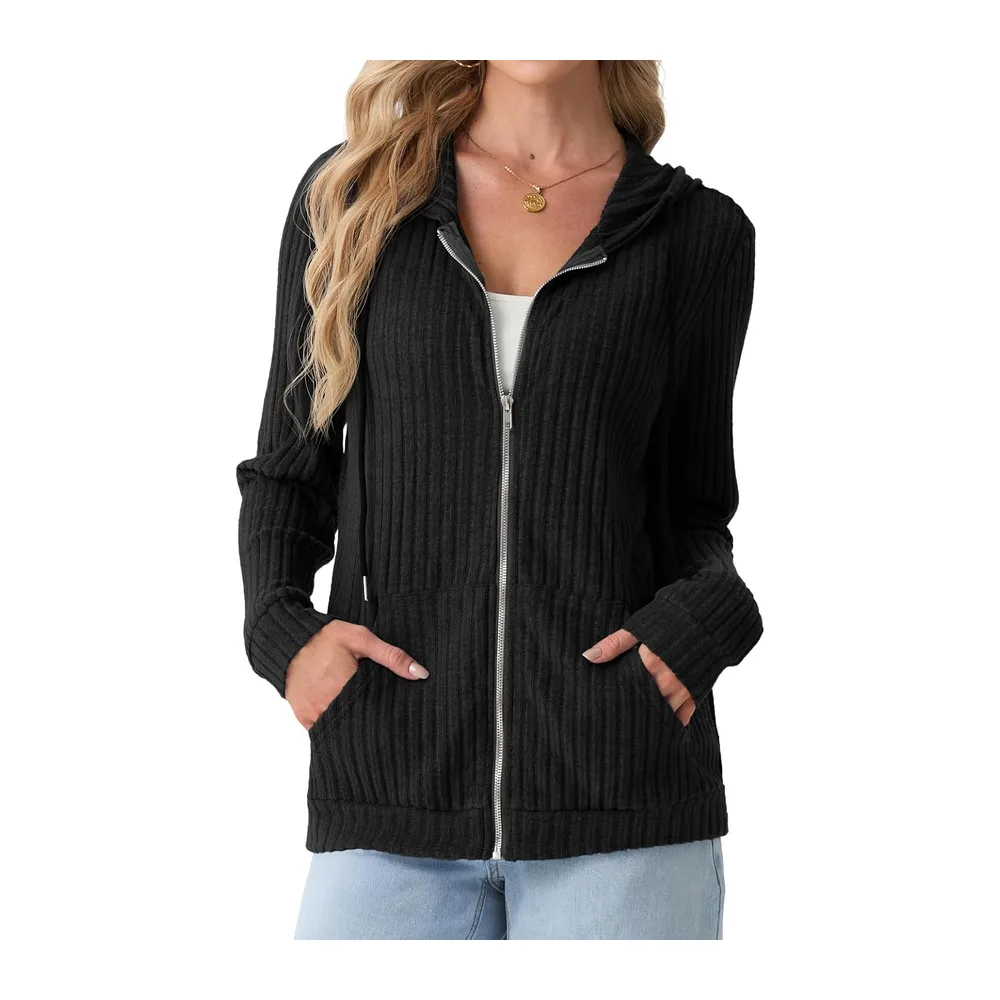 Cardigan à capuche léger zippé — Noir
