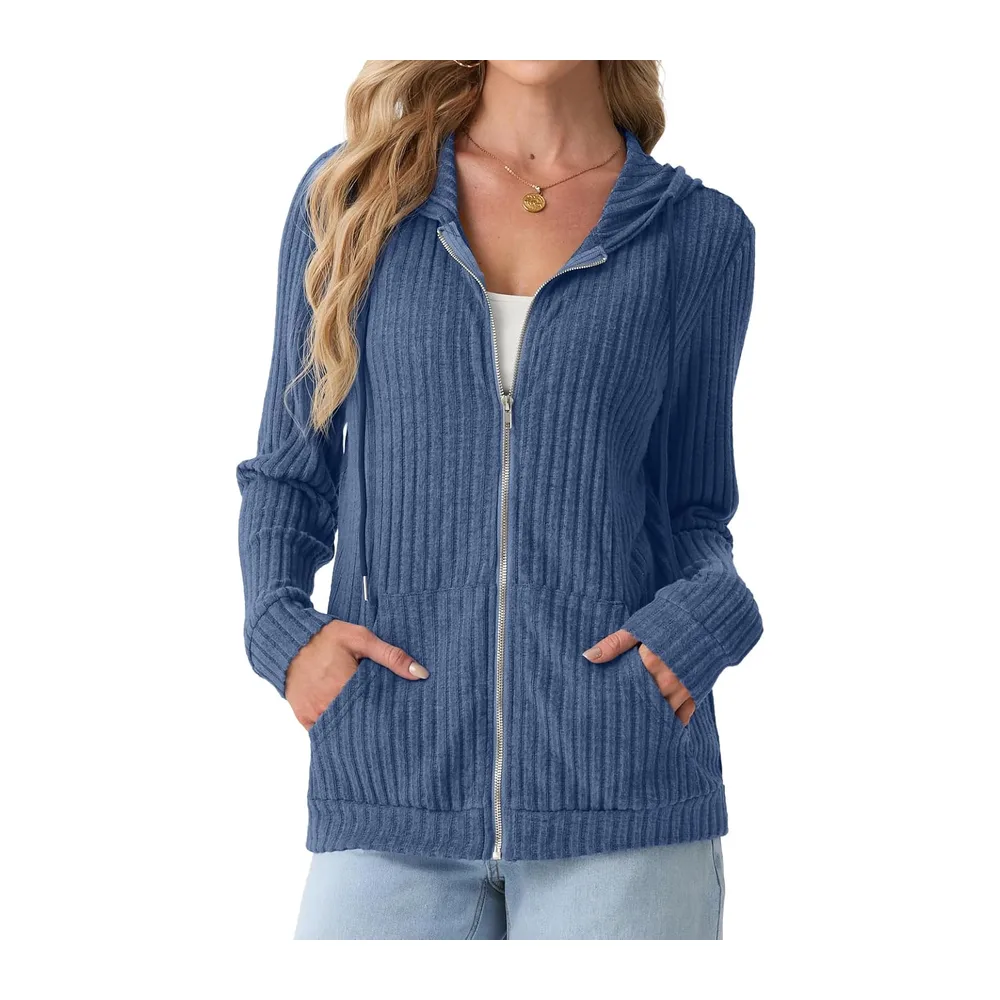 Cardigan à capuche léger zippé — Bleu