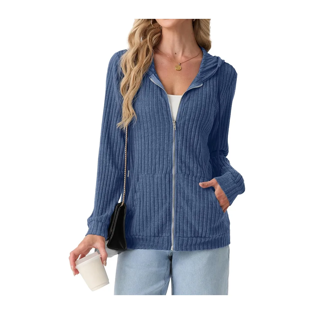Cardigan à capuche léger zippé — Bleu