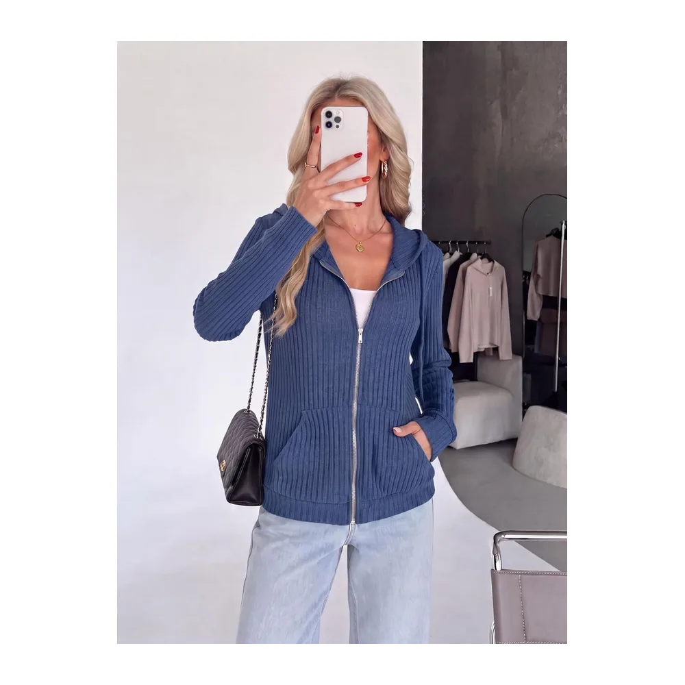 Cardigan à capuche léger zippé — Bleu