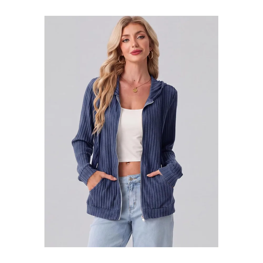 Cardigan à capuche léger zippé — Bleu