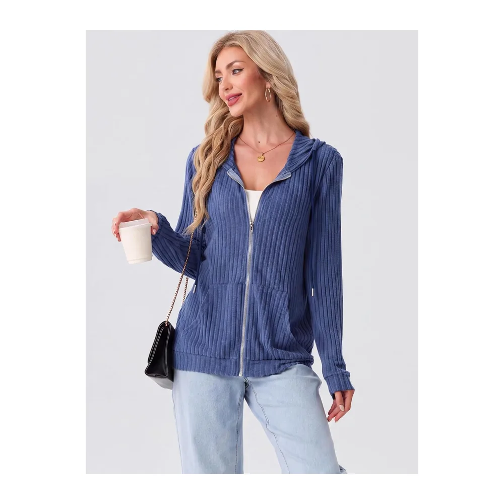 Cardigan à capuche léger zippé — Bleu