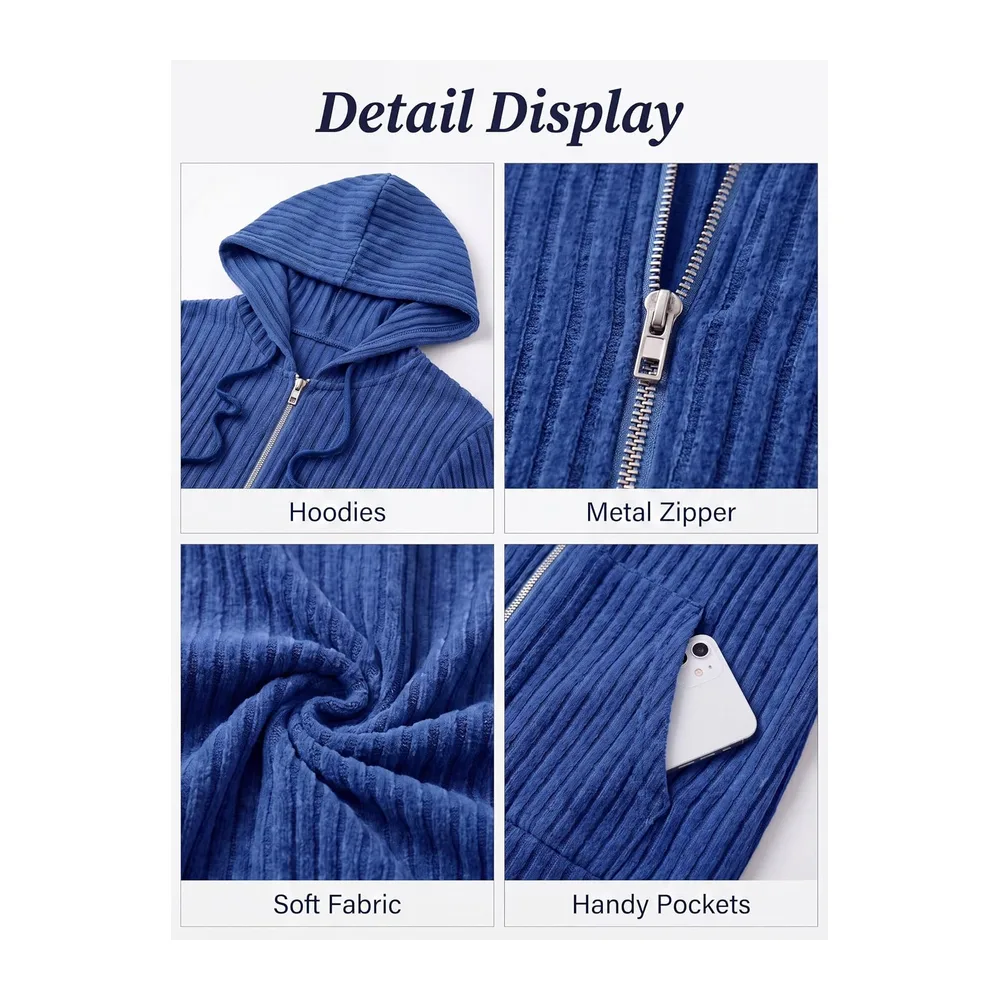 Cardigan à capuche léger zippé — Bleu