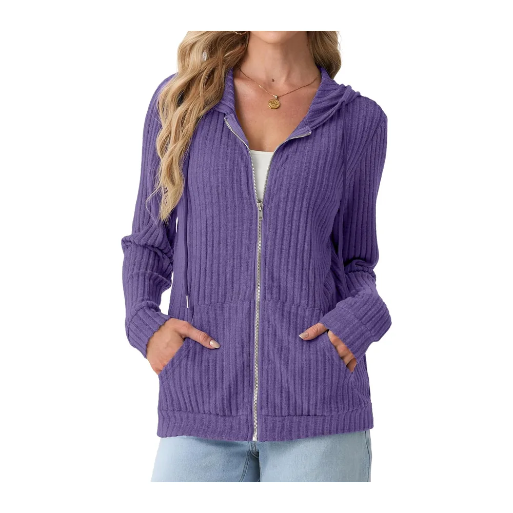 Cardigan à capuche léger zippé — Violet