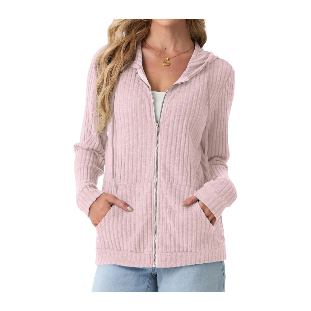 Cardigan à capuche léger zippé — Rose