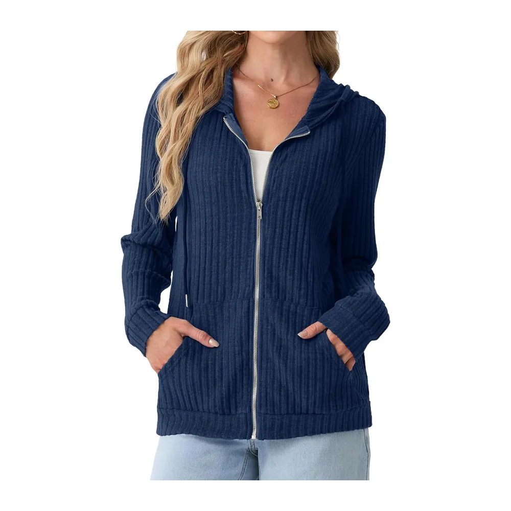 Cardigan à capuche léger zippé — Bleu Marine