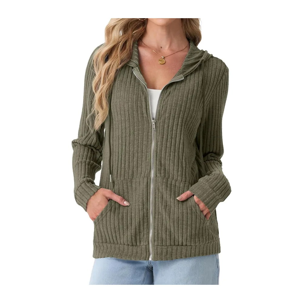 Cardigan à capuche léger zippé — Vert Militaire