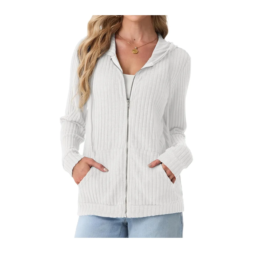 Cardigan à capuche léger zippé — Blanc