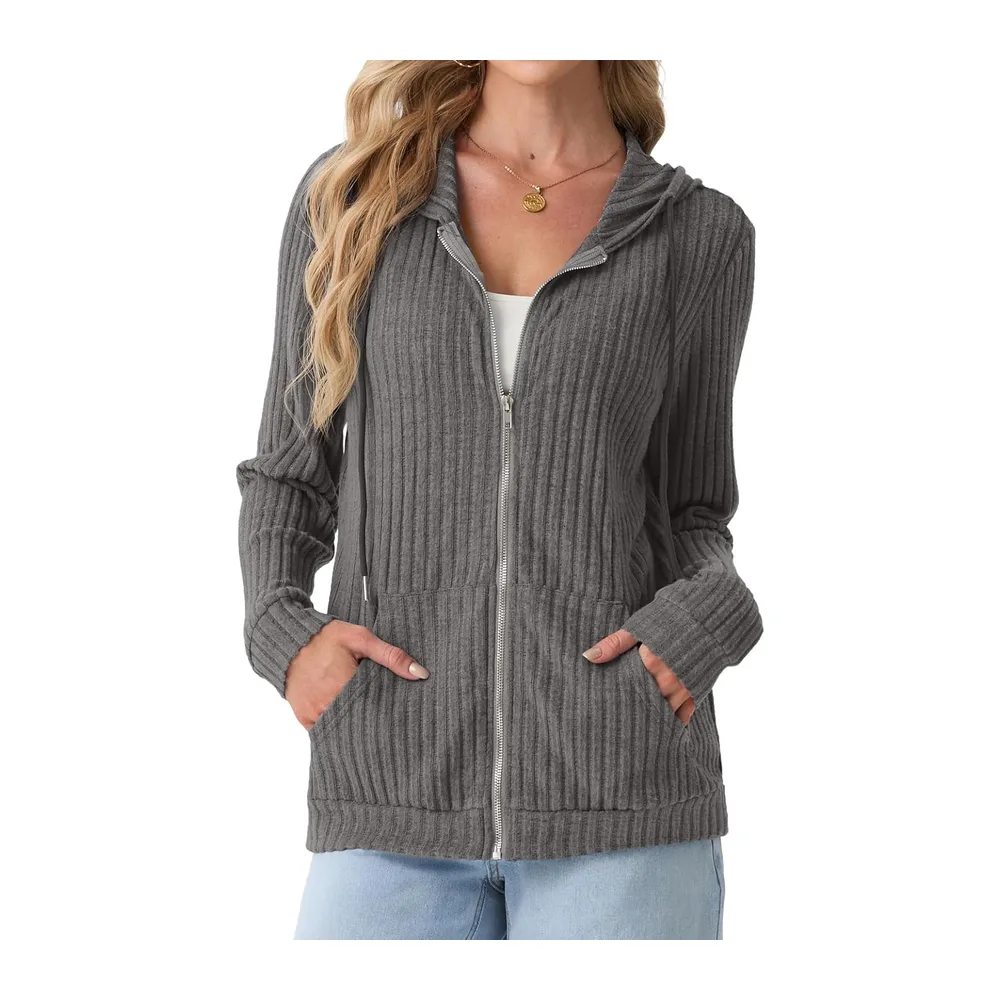 Cardigan à capuche léger zippé — Gris