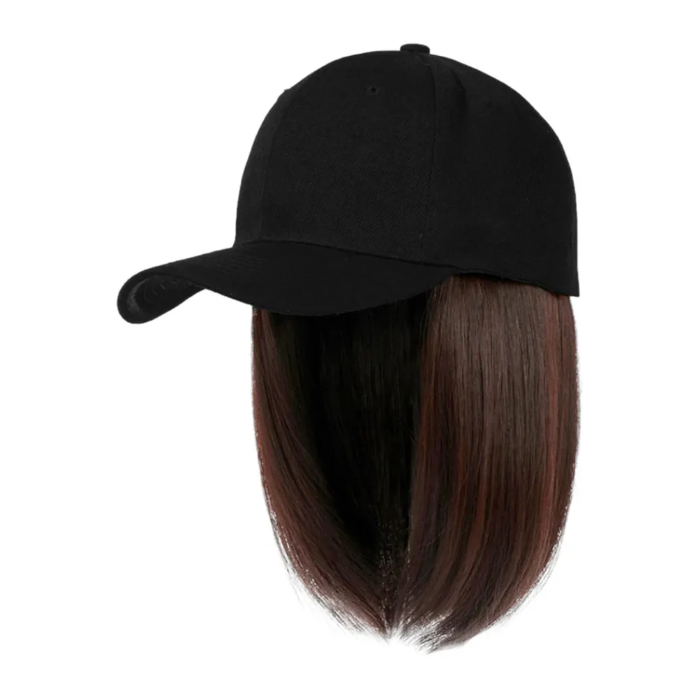 Casquette De Baseball avec Extensions Cheveux Droite Court Bob Coiffure Réglable Amovible