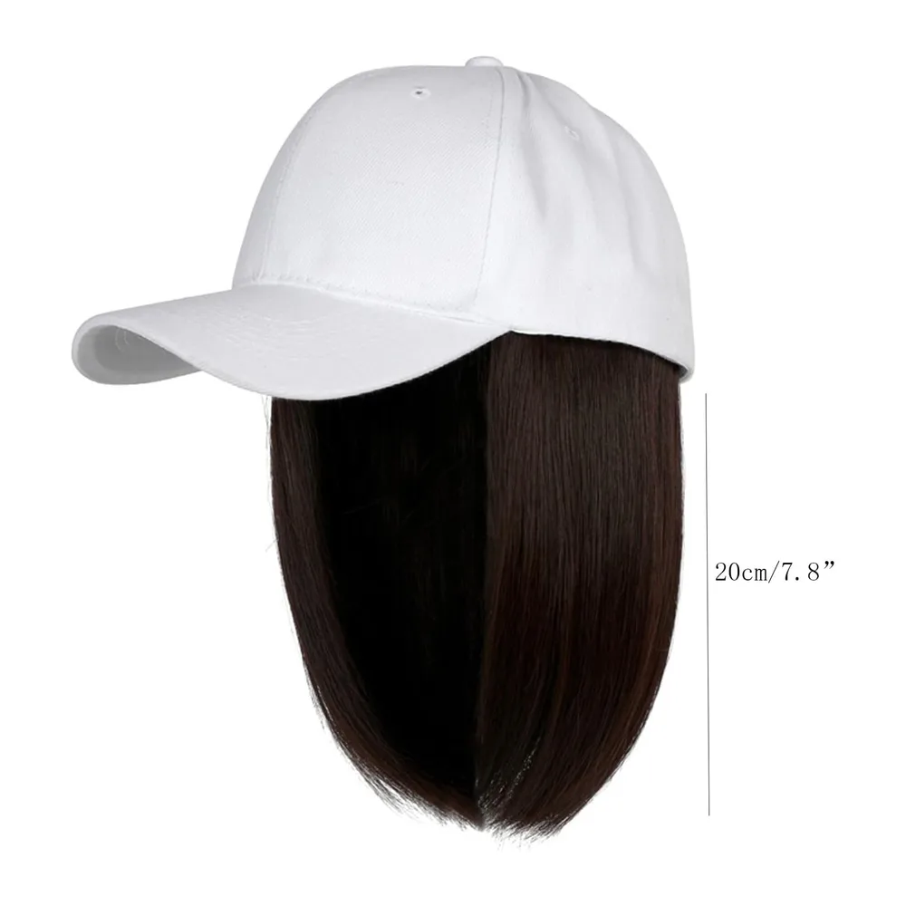 Casquette De Baseball avec Extensions Cheveux Droite Court Bob Coiffure Réglable Amovible