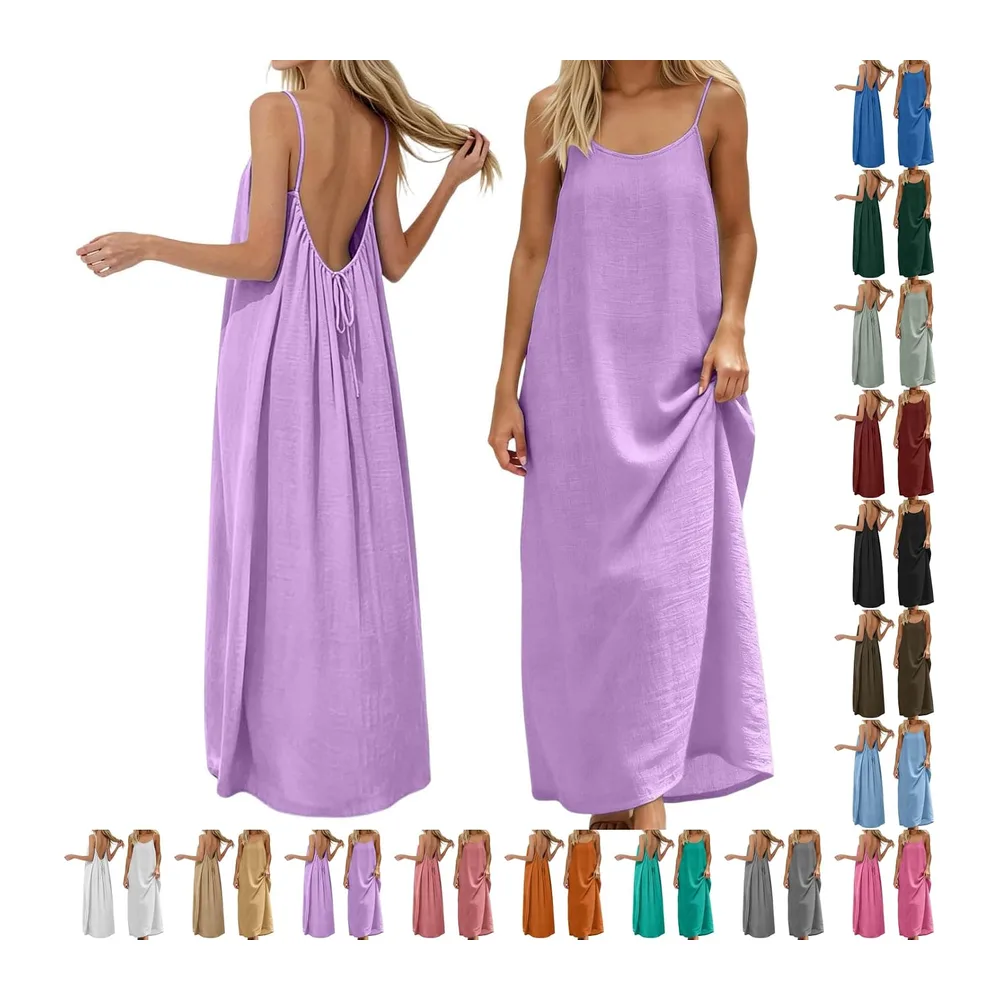 2026 Robe Caraco Dos Nu été sans Manches Décontractée Ample Longue Robe Couleur — Violet