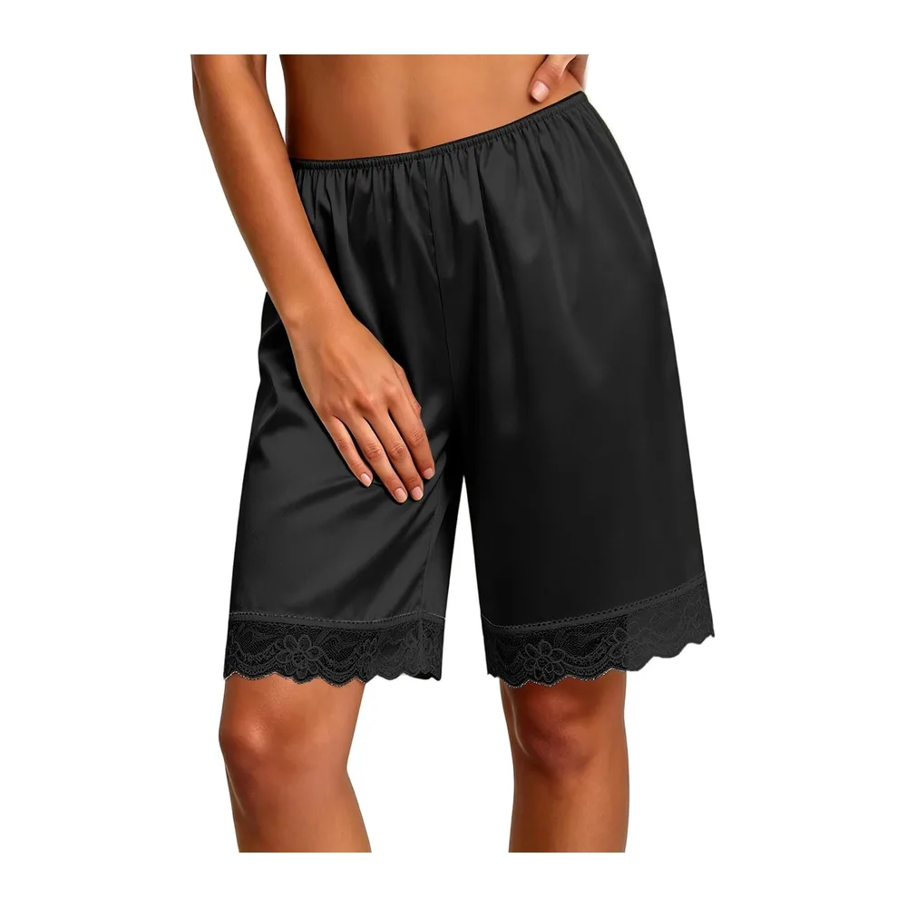 Silk Satin Panties Lace Trim Elastic Waist Silky Panties Underskirt Coquette — Le Noir
