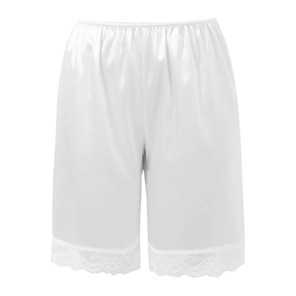 Silk Satin Panties Lace Trim Elastic Waist Silky Panties Underskirt Coquette — Blanc