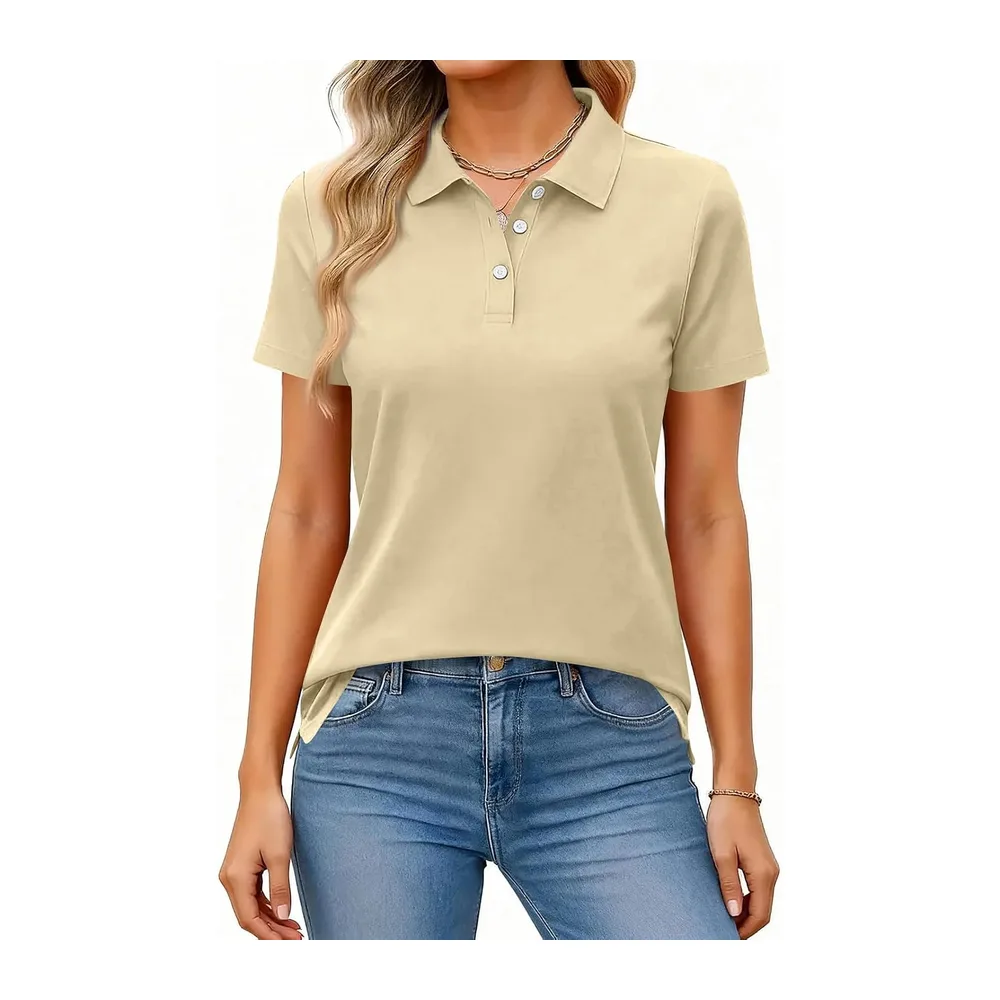 Polo Manches Courtes Respirant Séchage Rapide Boutonné — 05-beige