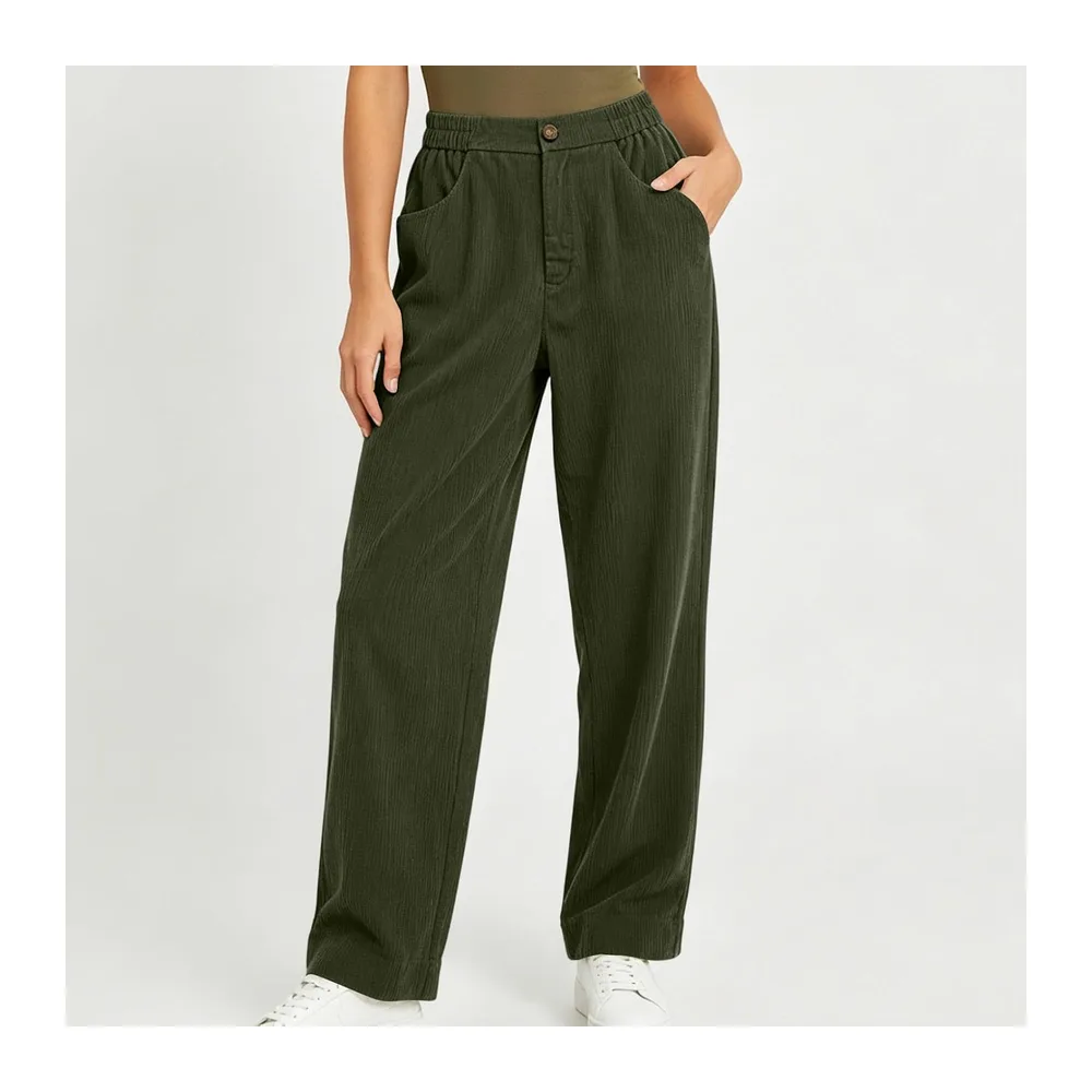 Pantalon Velours côtelé Taille Haute Coupe Droite Poches — 31armée Verte