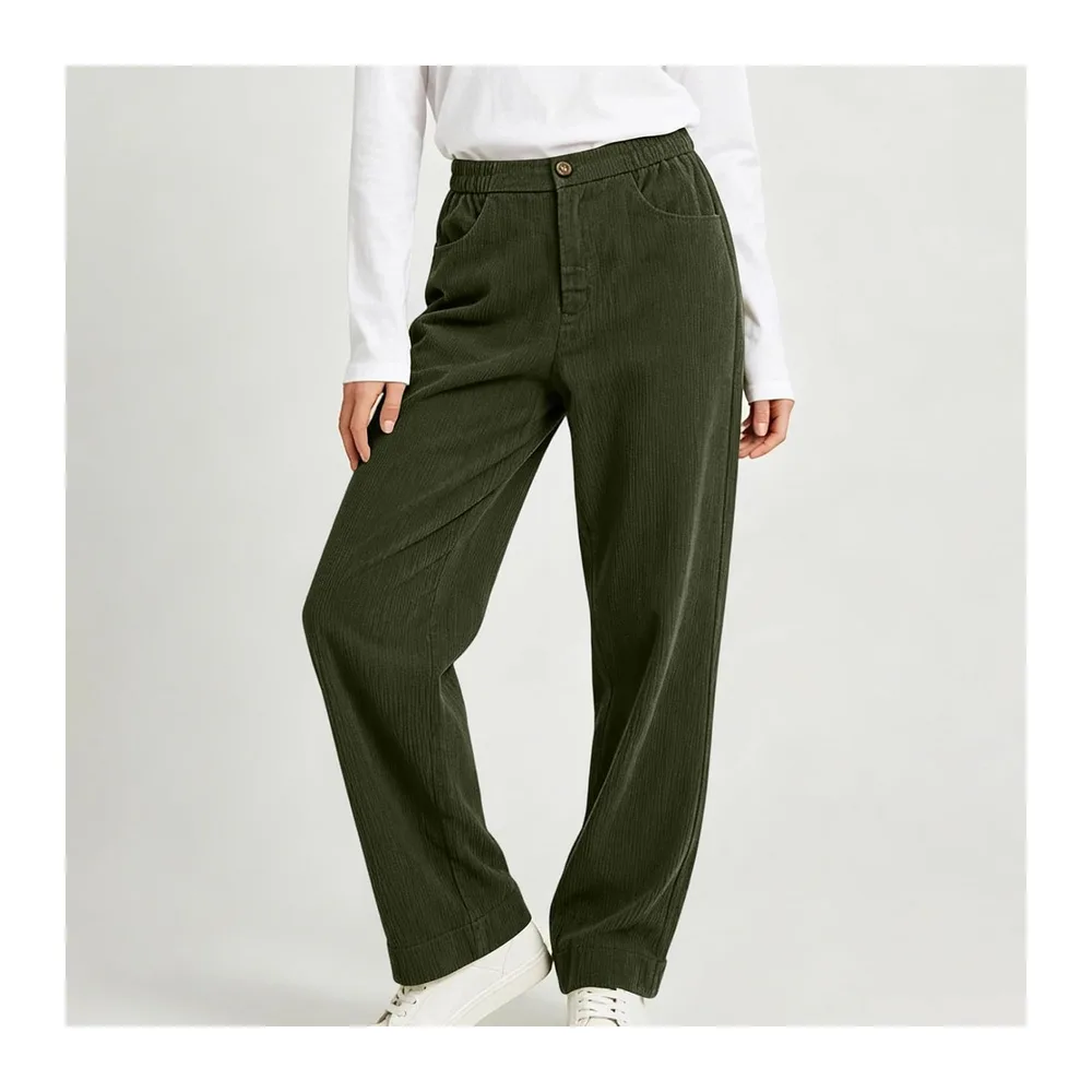 Pantalon Velours côtelé Taille Haute Coupe Droite Poches — 31armée Verte