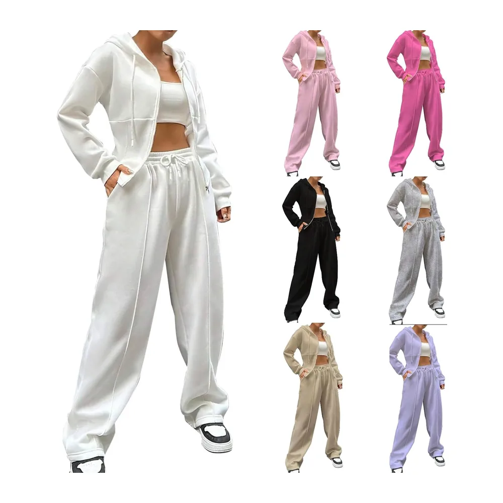Sports Set Trousers and Oversized Zip Hoodie — Blanc