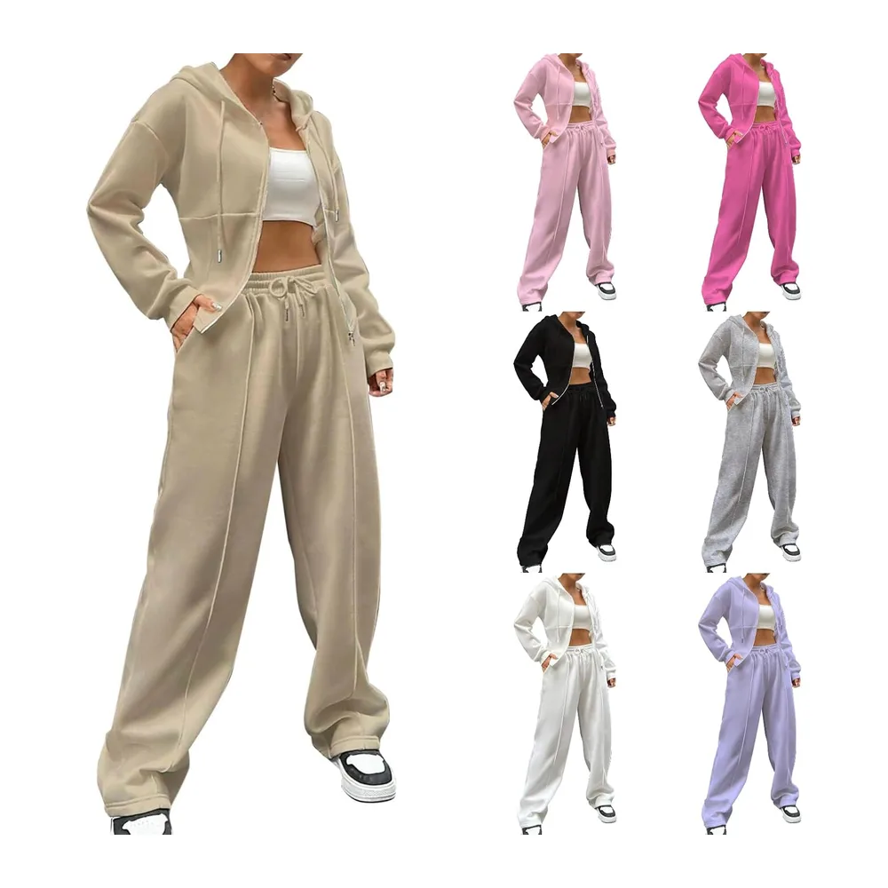 Sports Set Trousers and Oversized Zip Hoodie — Kaki