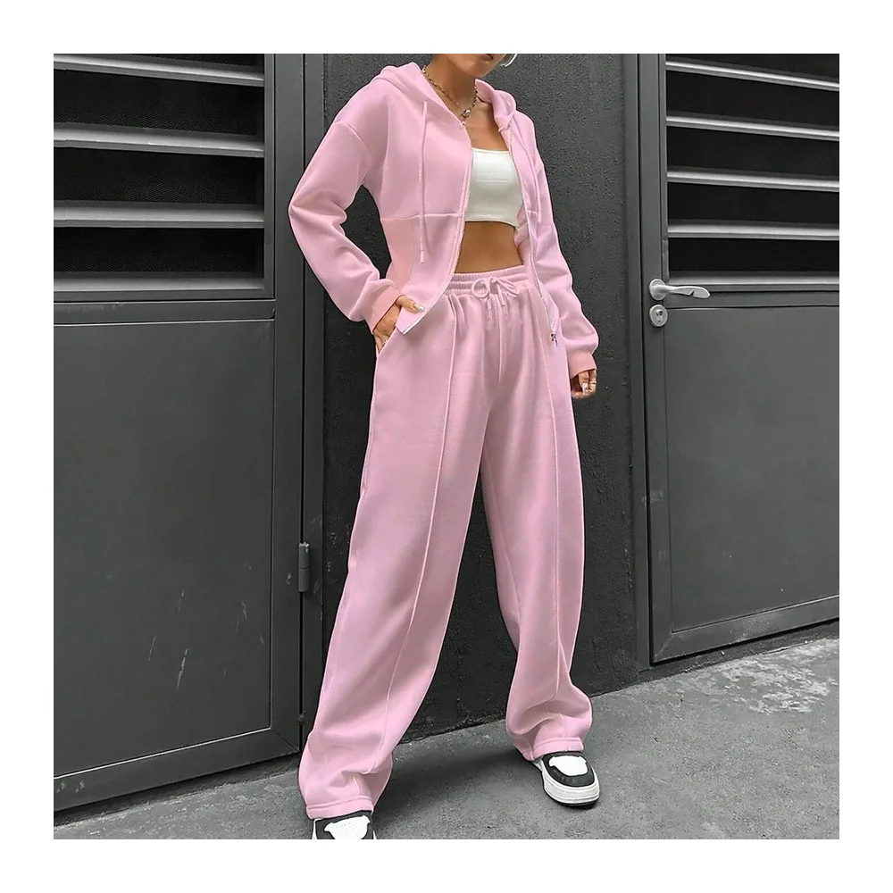 Sports Set Trousers and Oversized Zip Hoodie — Rose