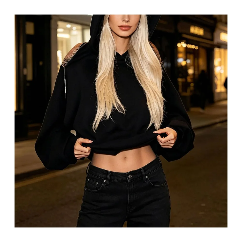 Sweat À Capuche Dos Ouvert avec Résille, Sweat Oversize Manches Longues À — Le Noir
