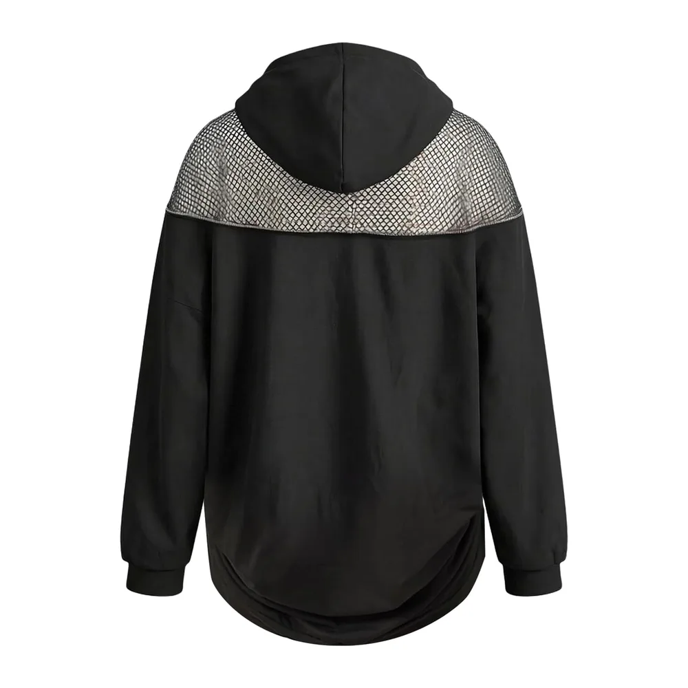 Sweat À Capuche Dos Ouvert avec Résille, Sweat Oversize Manches Longues À — Le Noir