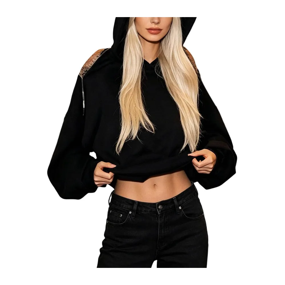 Sweat À Capuche Dos Ouvert avec Résille, Sweat Oversize Manches Longues À — Le Noir