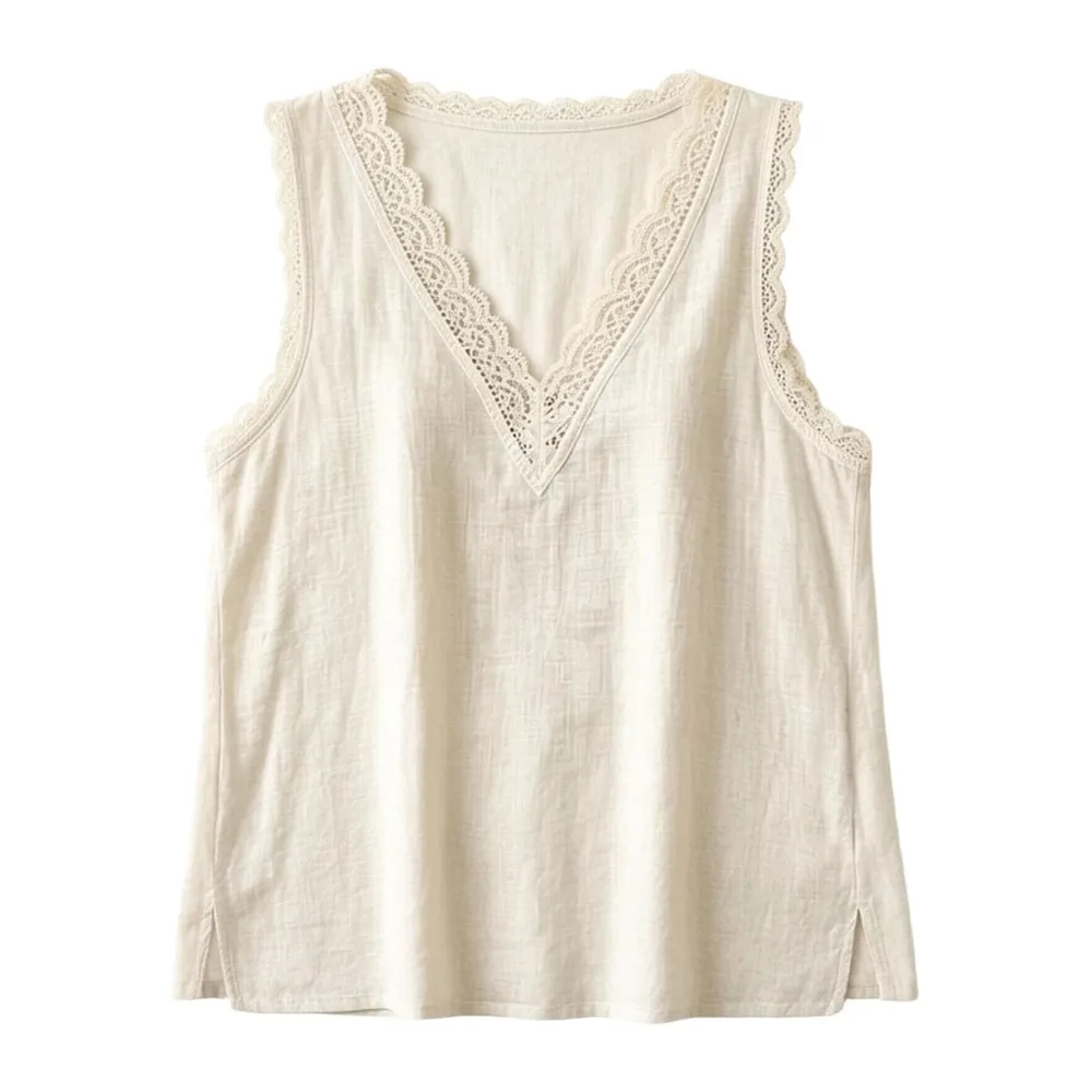 And Linen Tank Top Casual V Neck Sleeveless T-Shirt Summer Breathable Sports — 08 Khaki