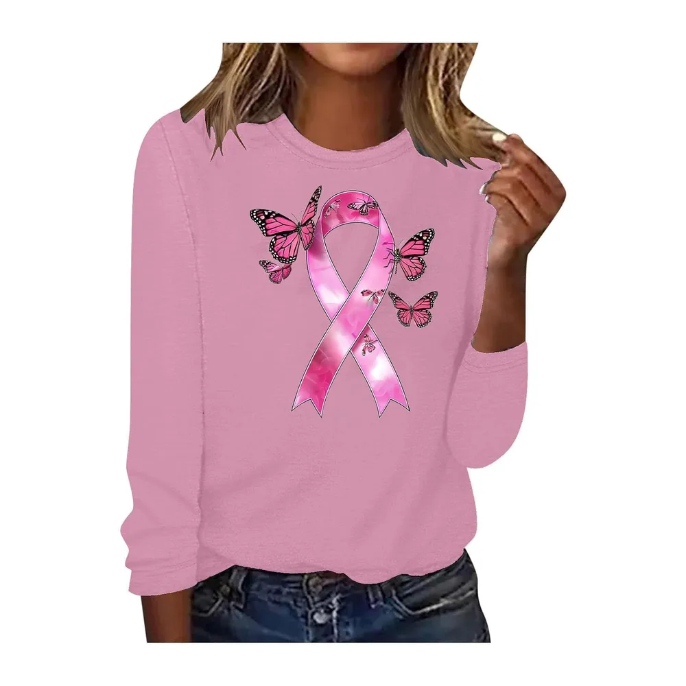 Shirt Ruban Rose sur Le Cancer du Sein Octobre à Manches Longues Ruban Rose — Rose
