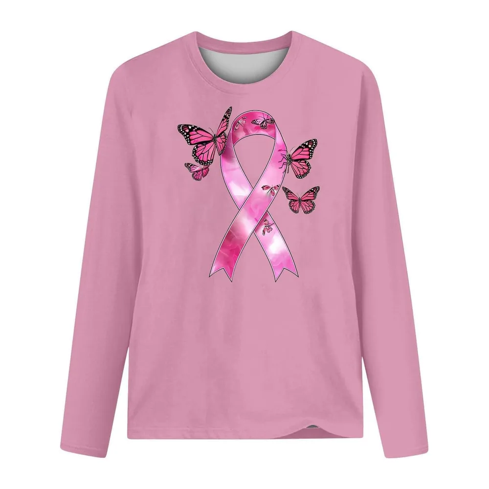 Shirt Ruban Rose sur Le Cancer du Sein Octobre à Manches Longues Ruban Rose — Rose