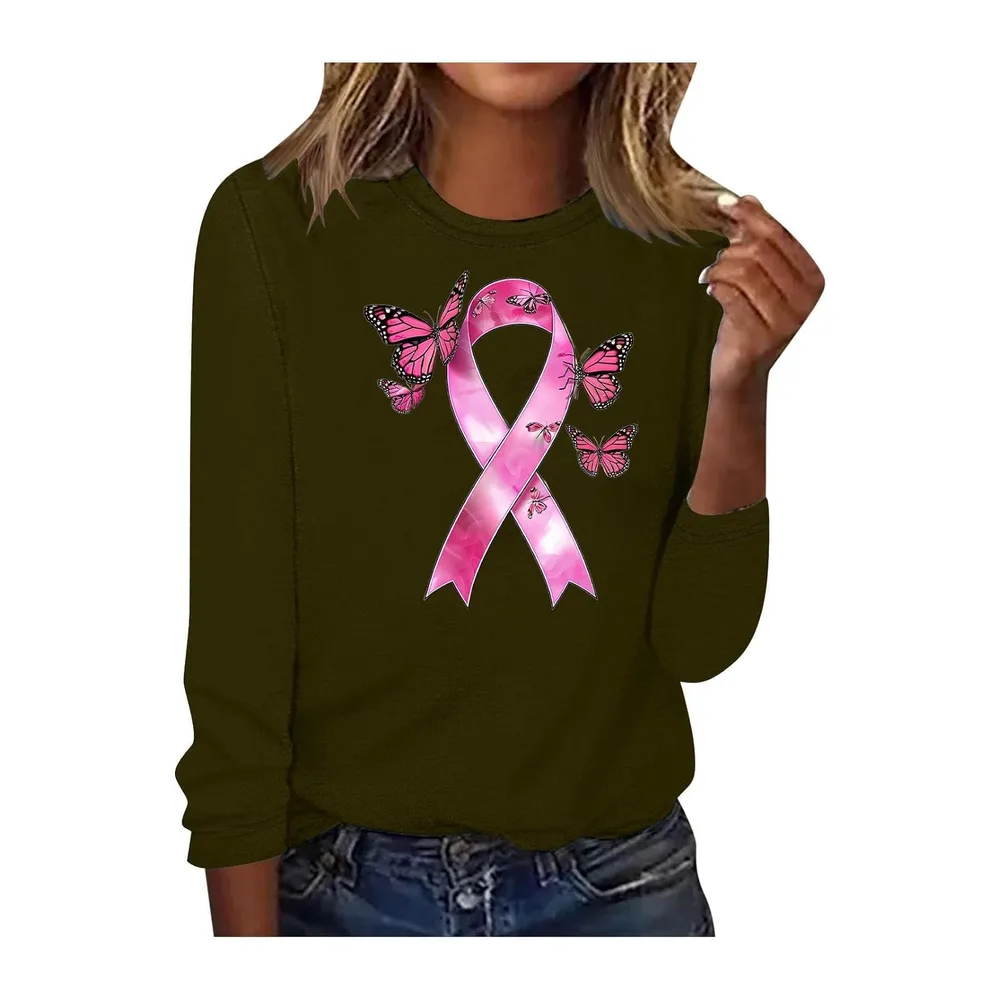Shirt Ruban Rose sur Le Cancer du Sein Octobre à Manches Longues Ruban Rose — Jn