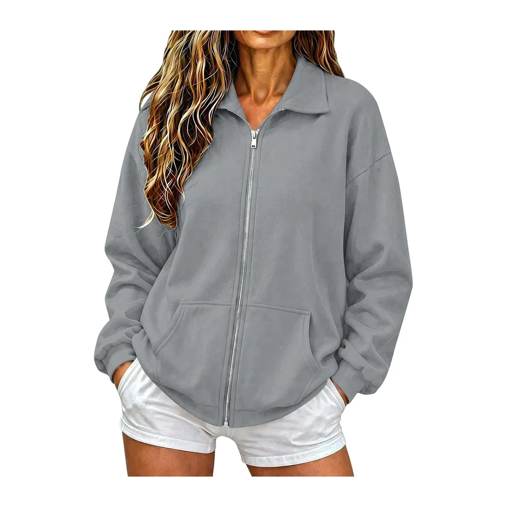 Hoodie Short Zip — Gris