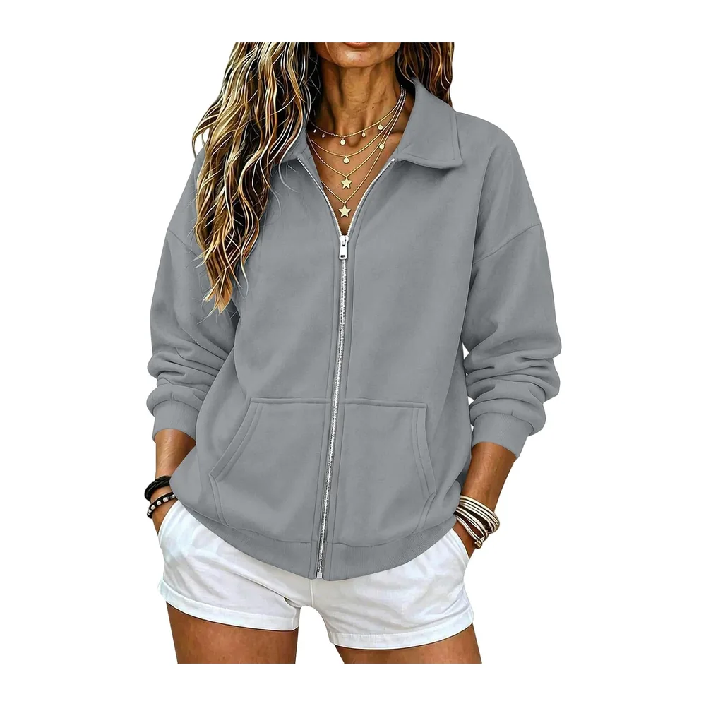 Hoodie Short Zip — Gris