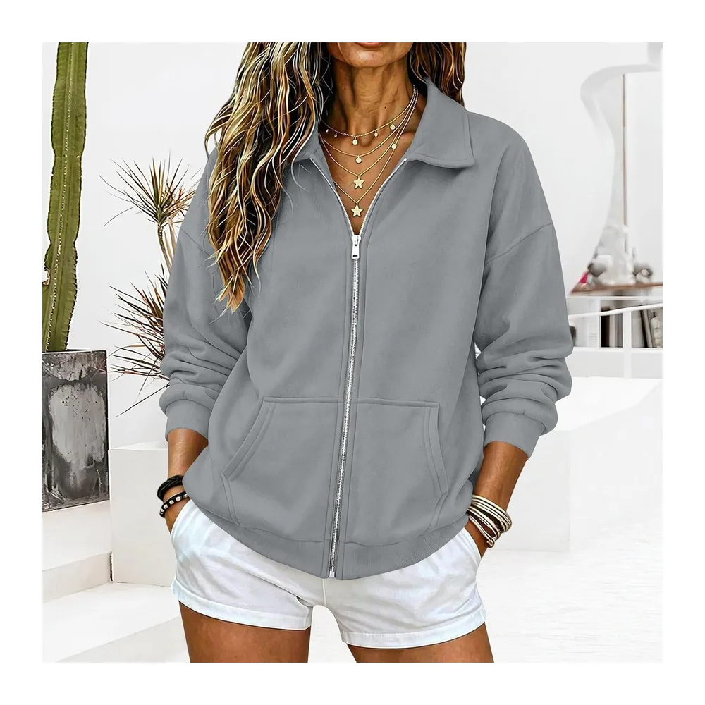 Hoodie Short Zip — Gris