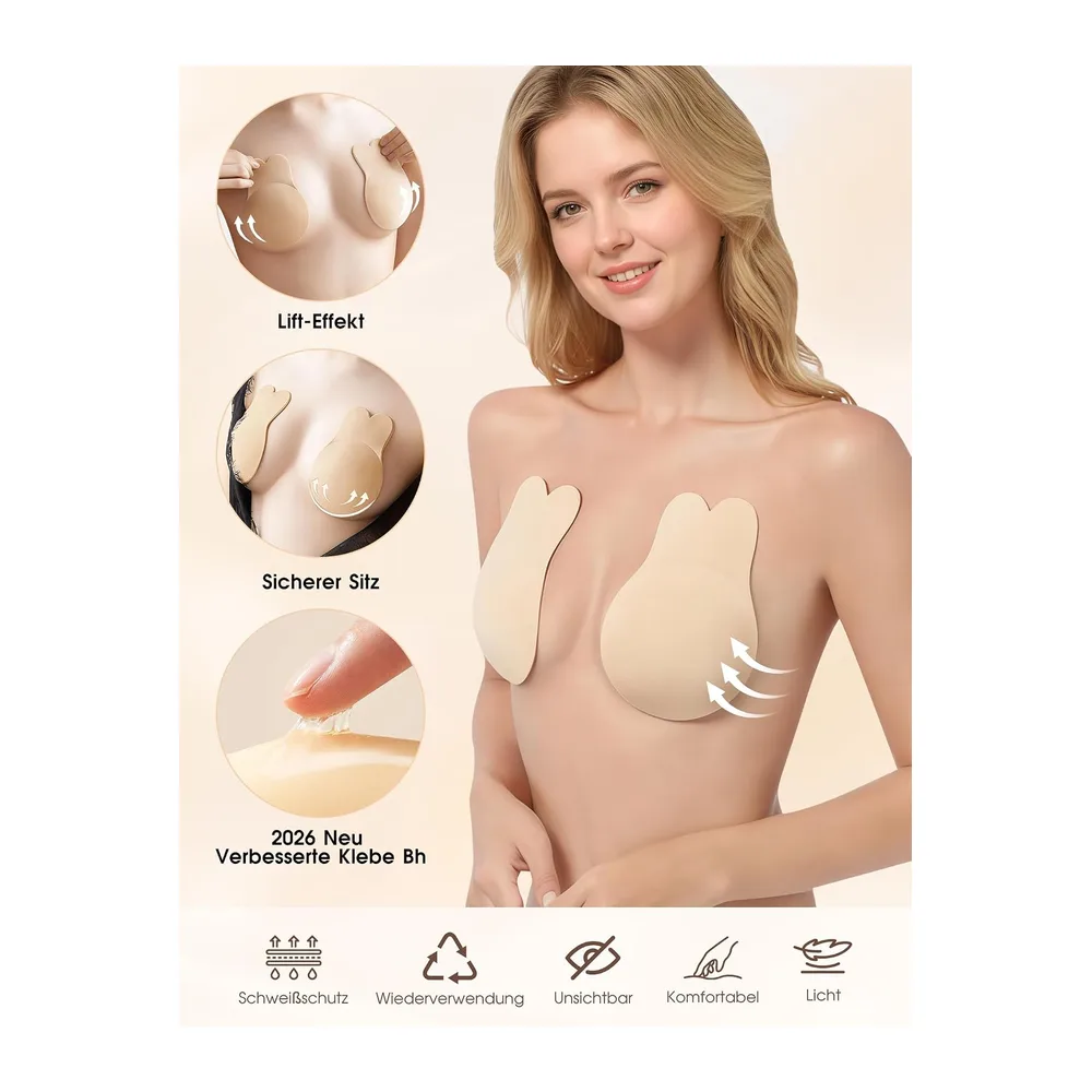 Soutien-gorge adhésif push-up sans bretelles dos nu pour petits et grands seins — Beige