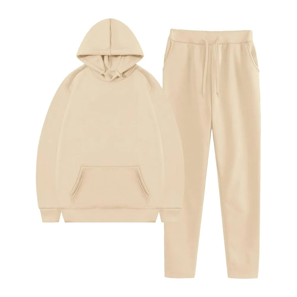Ensemble Survêtement, Sweat Capuche Oversize et Pantalon Jambe Large — Beige