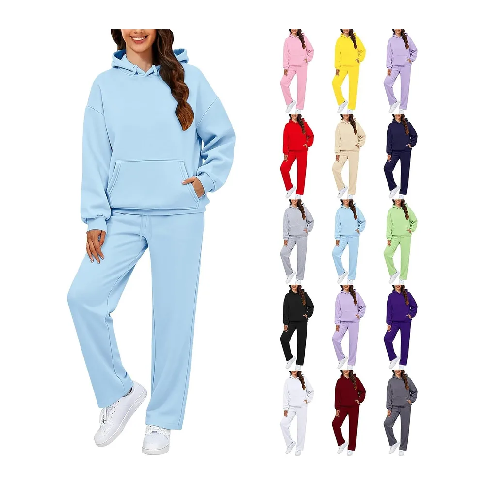 Ensemble Survêtement, Sweat Capuche Oversize et Pantalon Jambe Large — Bleu ciel