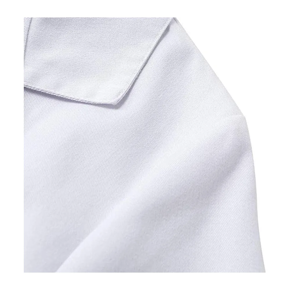 Tunic Blouse Short Sleeve Round Neck White Kitchen Blouse with Casual Pocket — Blanc